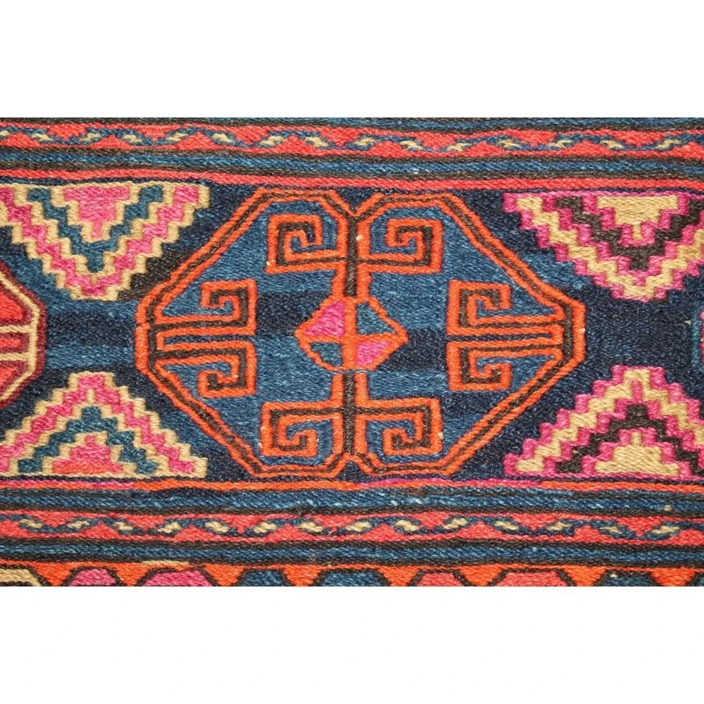 Antique 19thC Soumak Mafrash Panel Nomadic Cargo Bag Face 18x35